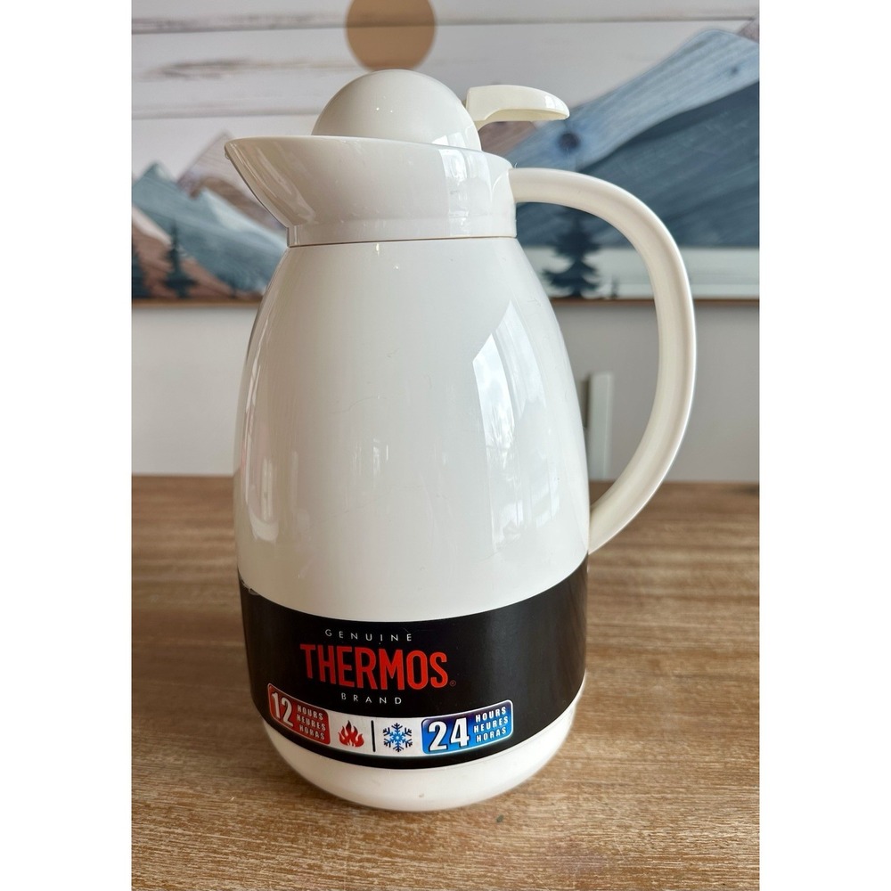 Genuine Thermos Brand Vacuum Insulated Glass Double Wall Flask 1.0L White